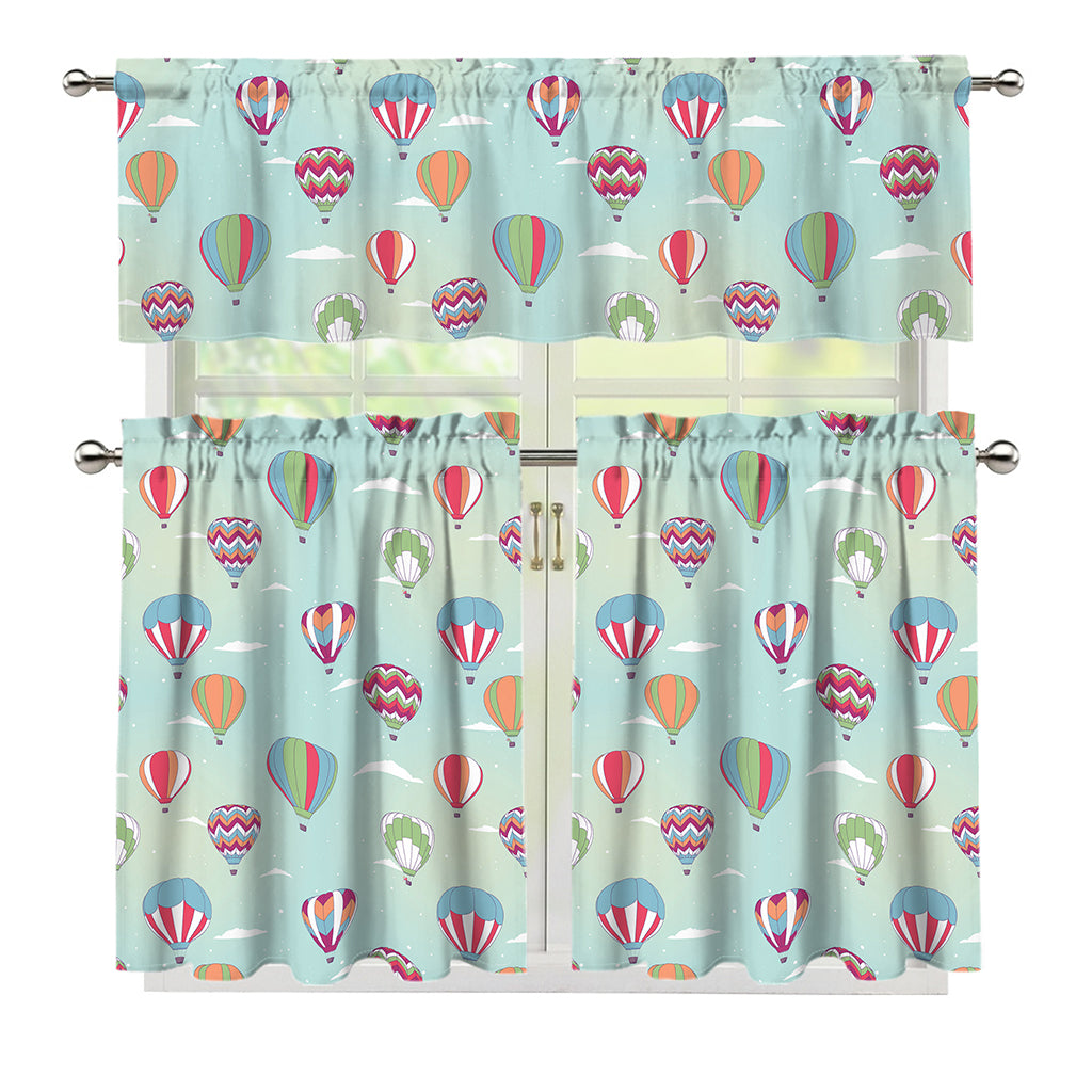 Hot Air Balloon Pattern Print 3 Piece Kitchen Curtains