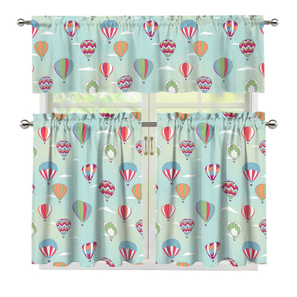 Hot Air Balloon Pattern Print 3 Piece Kitchen Curtains