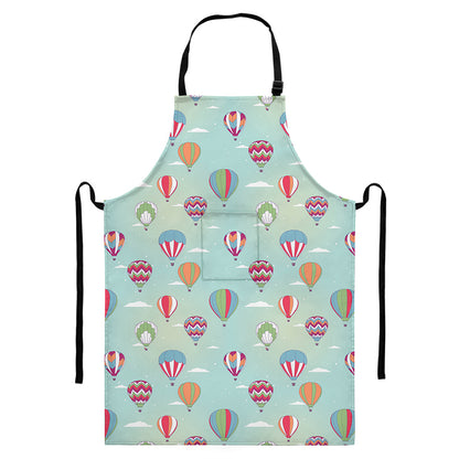 Hot Air Balloon Pattern Print Bib Apron With Pocket