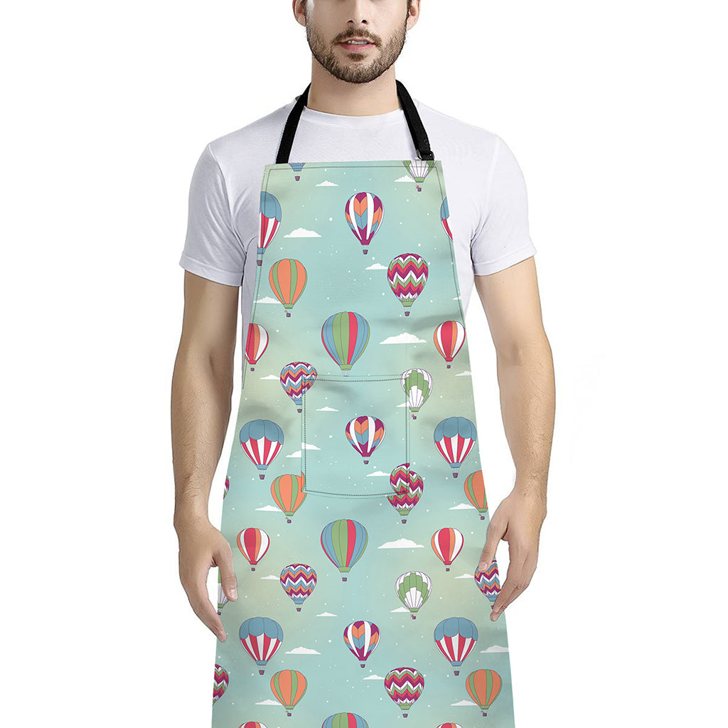 Hot Air Balloon Pattern Print Bib Apron With Pocket