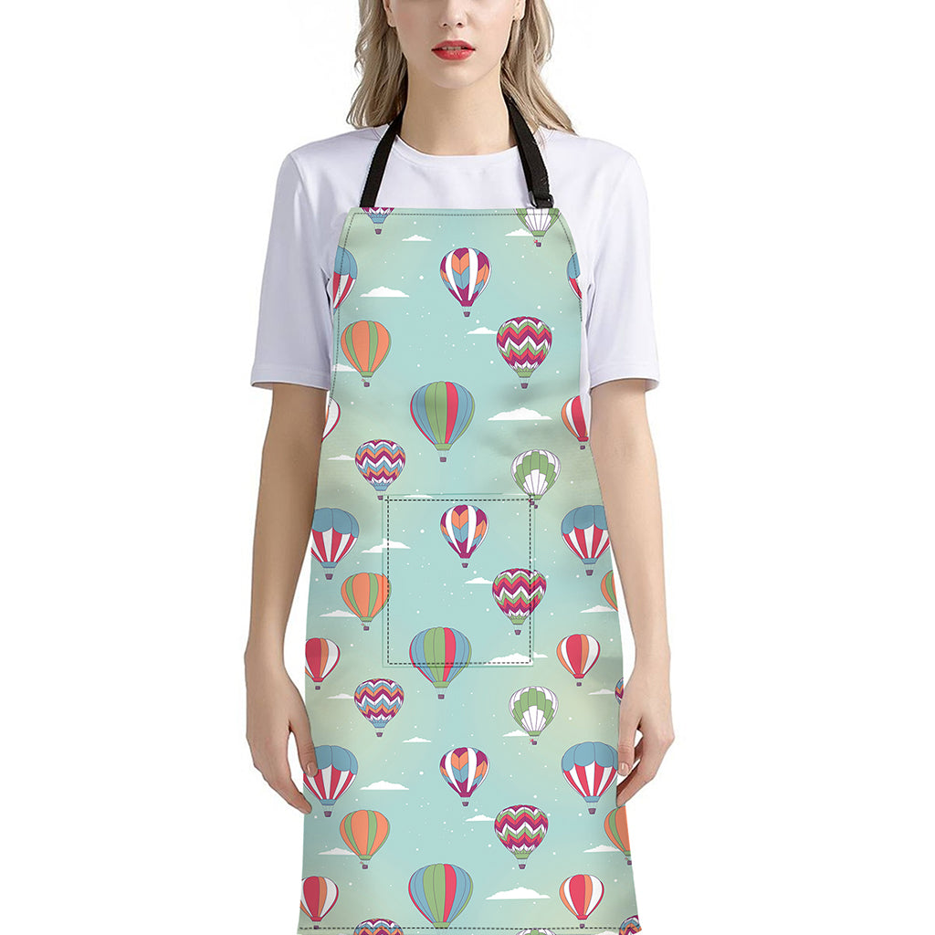 Hot Air Balloon Pattern Print Bib Apron With Pocket