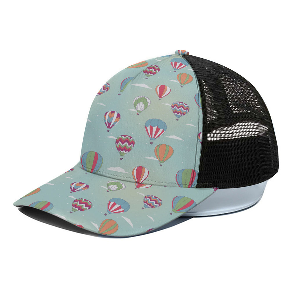 Hot Air Balloon Pattern Print Black Mesh Trucker Cap