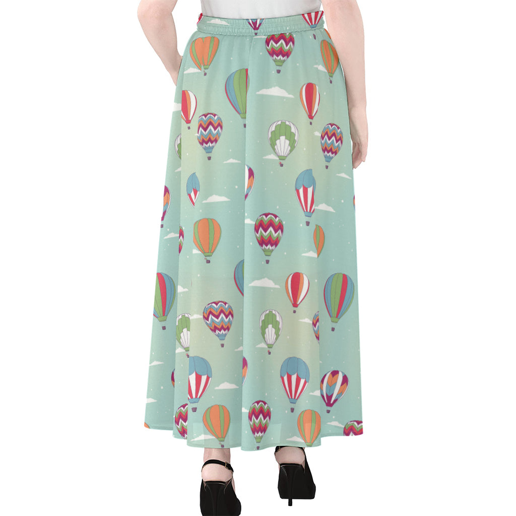 Hot Air Balloon Pattern Print Chiffon Maxi Skirt