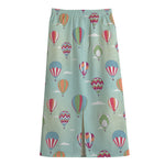 Hot Air Balloon Pattern Print Cotton Front Slit Maxi Skirt