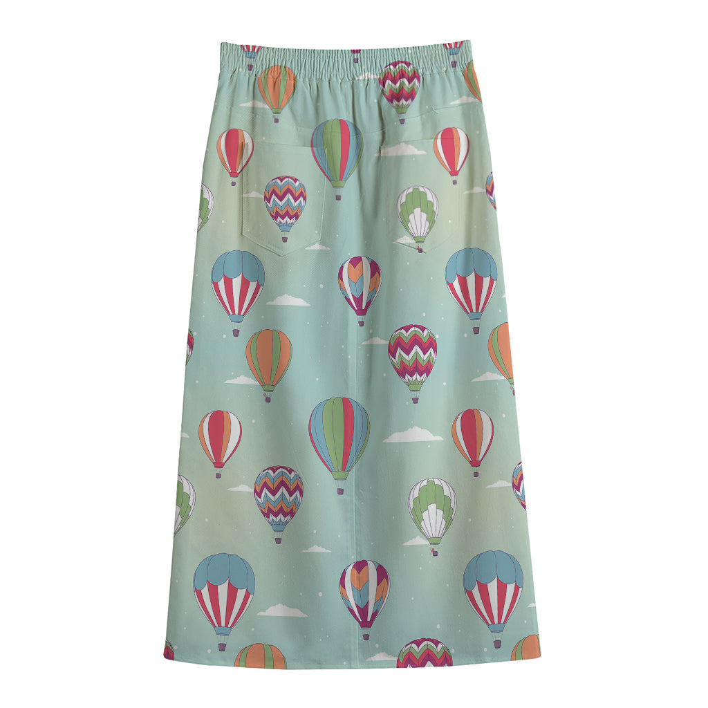 Hot Air Balloon Pattern Print Cotton Front Slit Maxi Skirt