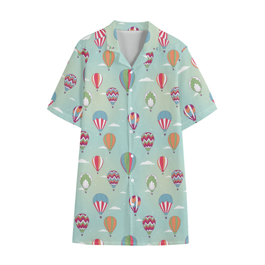 Hot Air Balloon Pattern Print Cotton Hawaiian Shirt