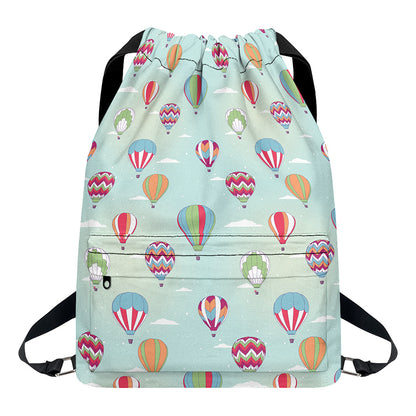 Hot Air Balloon Pattern Print Drawstring Backpack