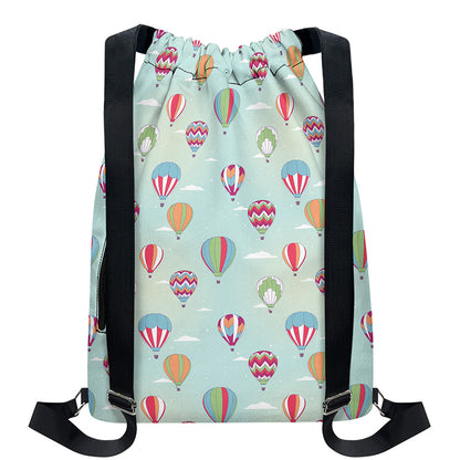 Hot Air Balloon Pattern Print Drawstring Backpack