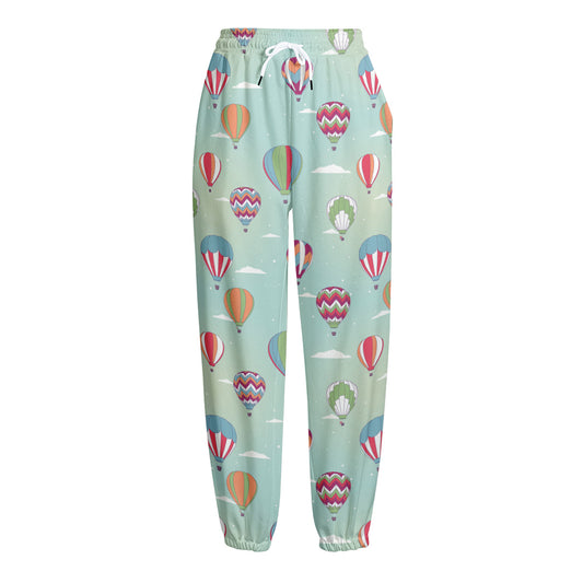 Hot Air Balloon Pattern Print Fleece Lined Knit Pants