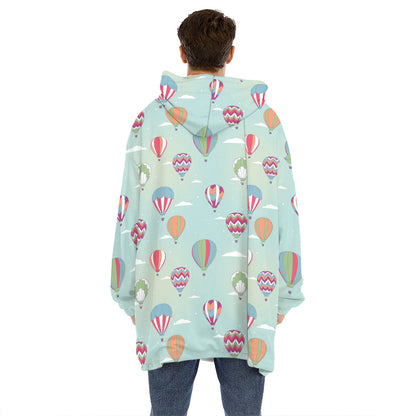 Hot Air Balloon Pattern Print Hoodie Blanket