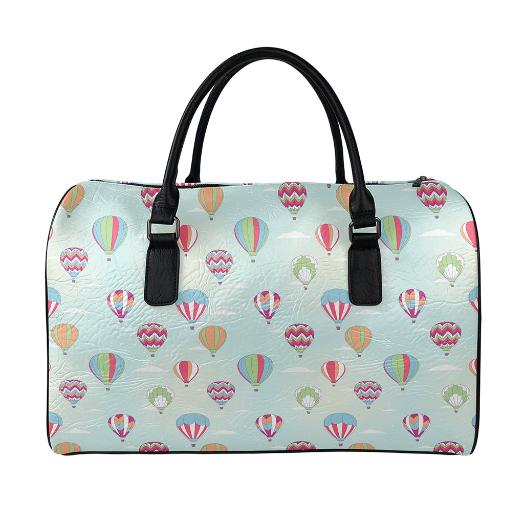 Hot Air Balloon Pattern Print Leather Duffle Bag