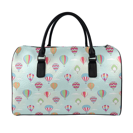 Hot Air Balloon Pattern Print Leather Duffle Bag