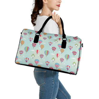Hot Air Balloon Pattern Print Leather Duffle Bag