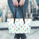 Hot Air Balloon Pattern Print Leather Tote Bag