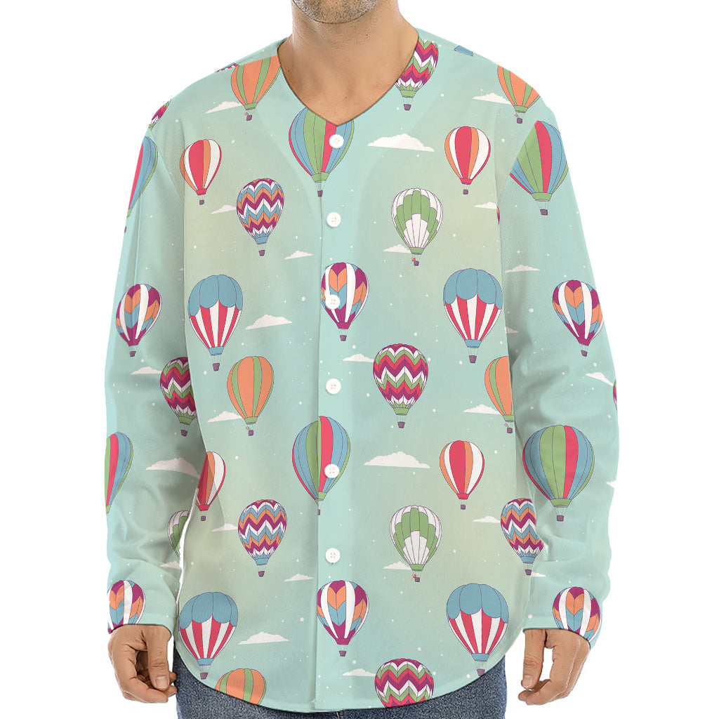 Hot Air Balloon Pattern Print Long Sleeve Baseball Jersey