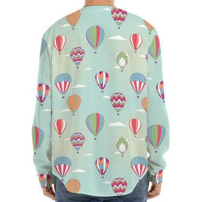 Hot Air Balloon Pattern Print Long Sleeve Baseball Jersey