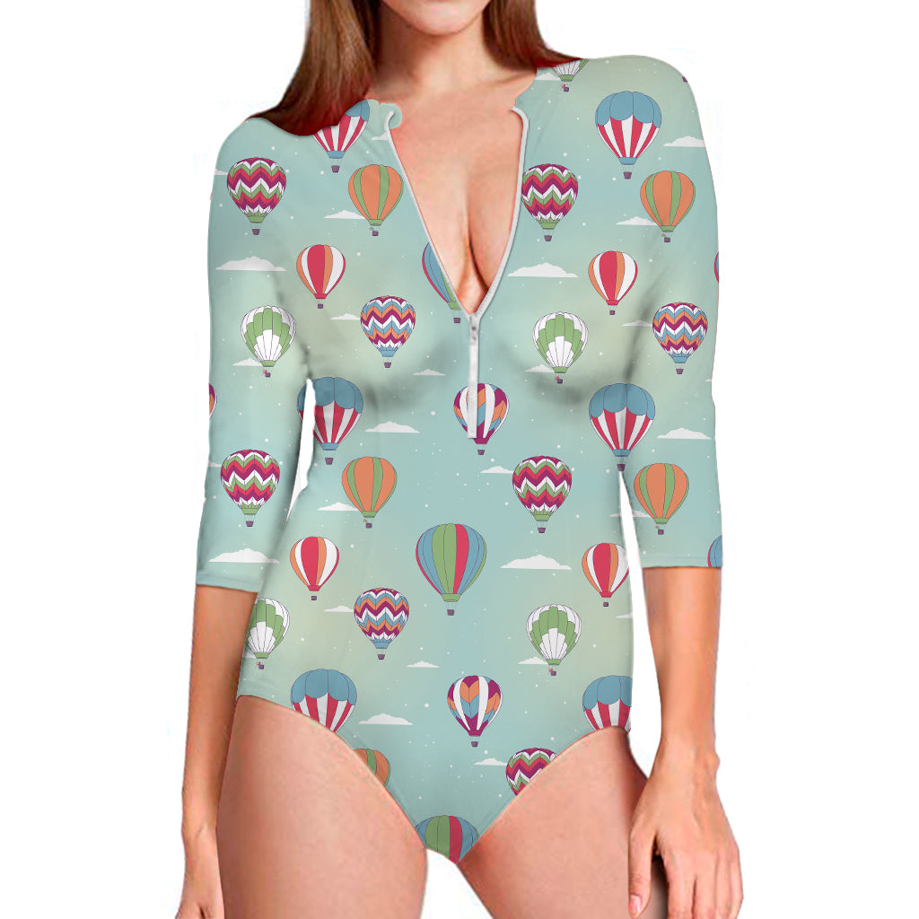 Hot Air Balloon Pattern Print Long Sleeve Swimsuit