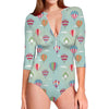 Hot Air Balloon Pattern Print Long Sleeve Swimsuit