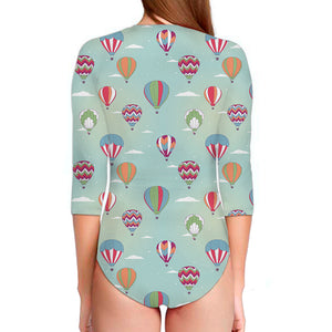 Hot Air Balloon Pattern Print Long Sleeve Swimsuit