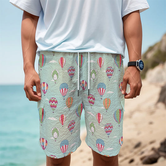 Hot Air Balloon Pattern Print Men's Cargo Shorts