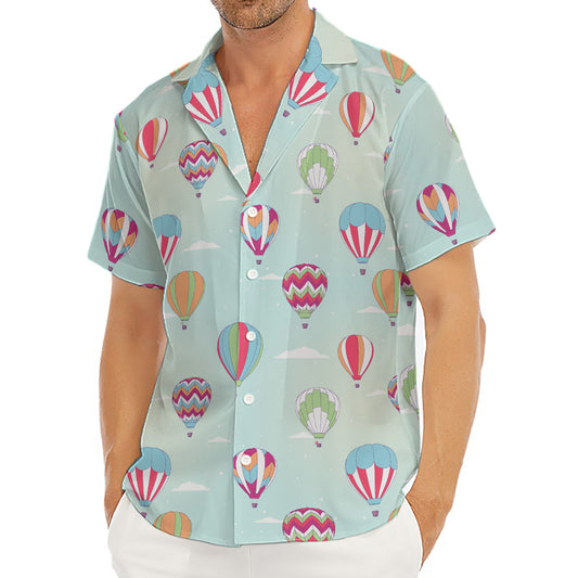 Hot Air Balloon Pattern Print Men's Deep V-Neck Shirt
