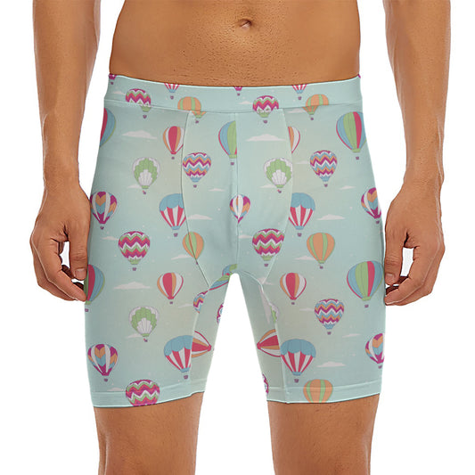 Hot Air Balloon Pattern Print Men's Long Boxer Briefs