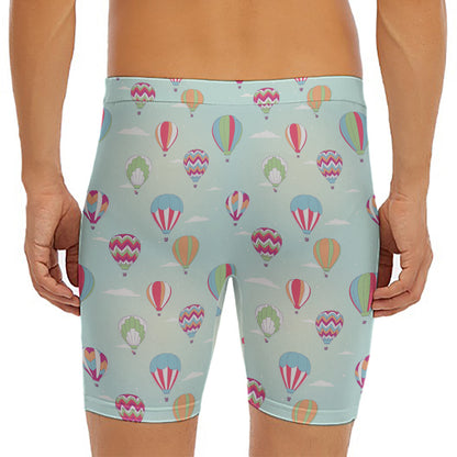 Hot Air Balloon Pattern Print Men's Long Boxer Briefs