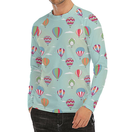 Hot Air Balloon Pattern Print Men's Long Sleeve Rash Guard