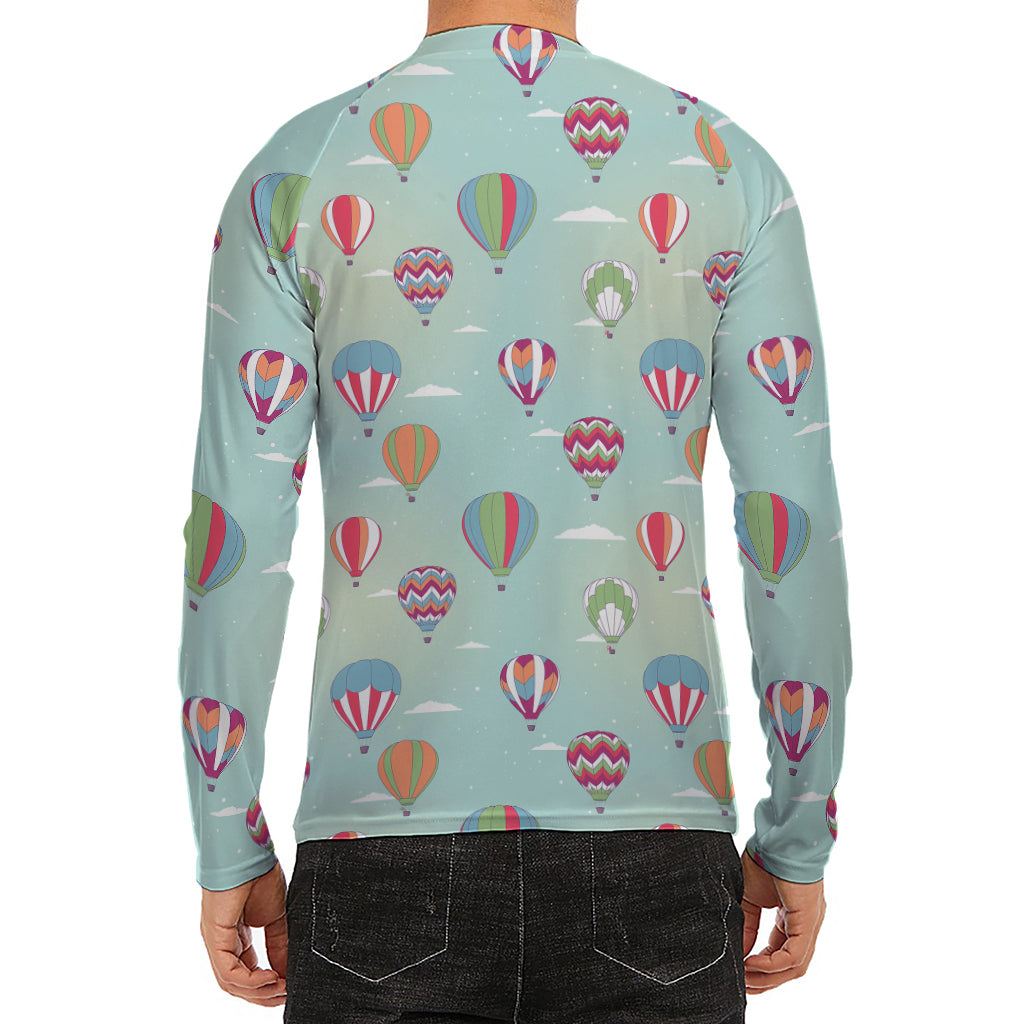 Hot Air Balloon Pattern Print Men's Long Sleeve Rash Guard