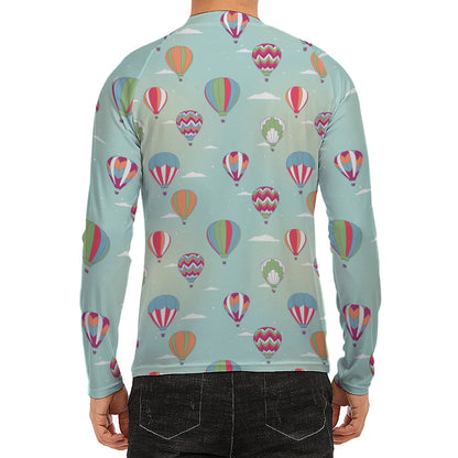 Hot Air Balloon Pattern Print Men's Long Sleeve Rash Guard