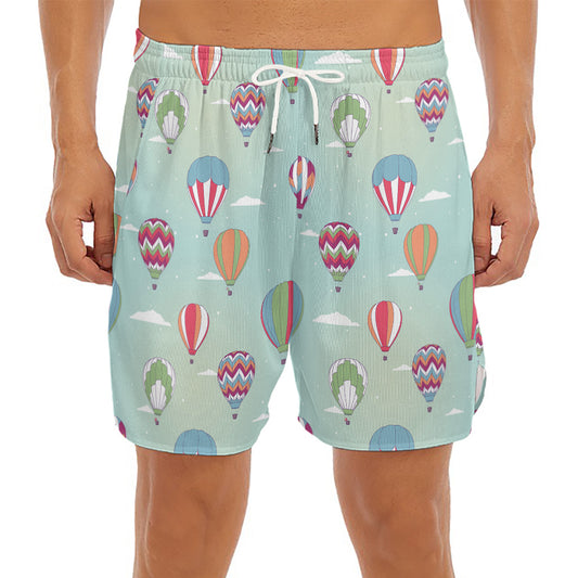 Hot Air Balloon Pattern Print Men's Split Running Shorts