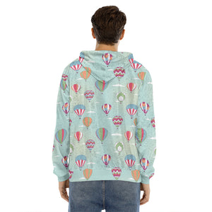 Hot Air Balloon Pattern Print Men's Velvet Pullover Hoodie