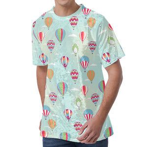 Hot Air Balloon Pattern Print Men's Velvet T-Shirt