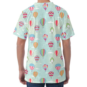 Hot Air Balloon Pattern Print Men's Velvet T-Shirt