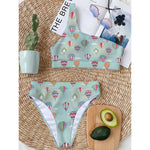 Hot Air Balloon Pattern Print One Shoulder Bikini Top