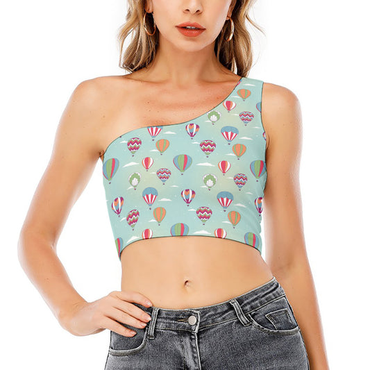 Hot Air Balloon Pattern Print One Shoulder Crop Top