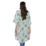 Hot Air Balloon Pattern Print Open Front Beach Cover Up
