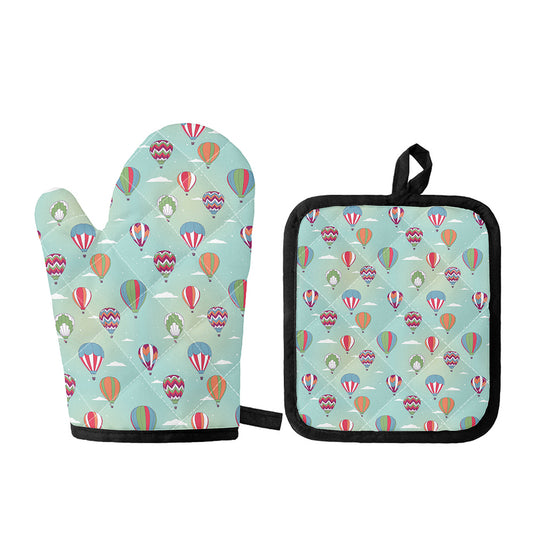 Hot Air Balloon Pattern Print Oven Mitt And Pot Holder Set