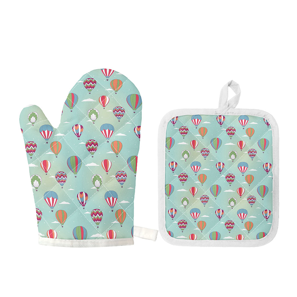Hot Air Balloon Pattern Print Oven Mitt And Pot Holder Set