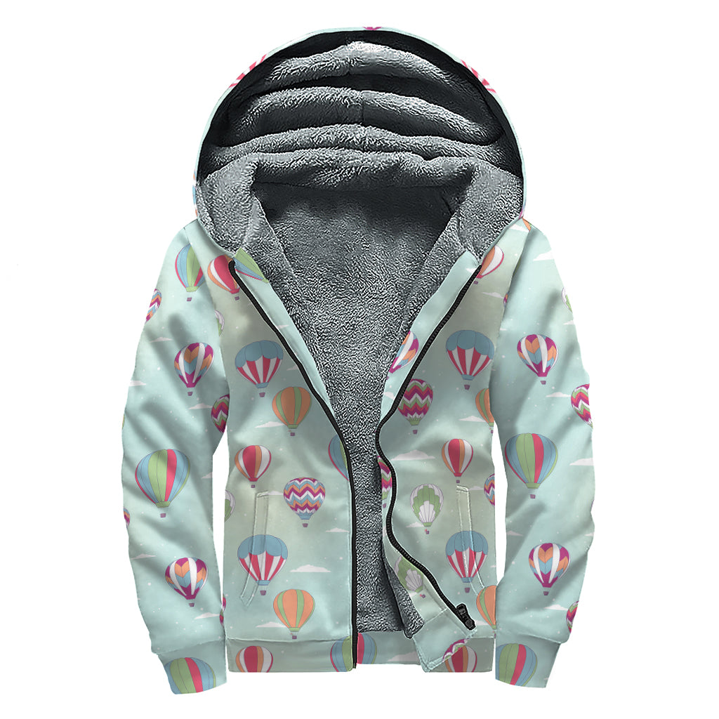 Hot Air Balloon Pattern Print Sherpa Lined Zip Up Hoodie