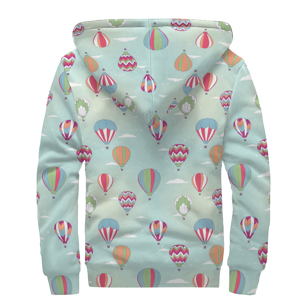 Hot Air Balloon Pattern Print Sherpa Lined Zip Up Hoodie