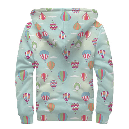 Hot Air Balloon Pattern Print Sherpa Lined Zip Up Hoodie