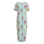 Hot Air Balloon Pattern Print Short Sleeve Long Nightdress