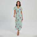 Hot Air Balloon Pattern Print Short Sleeve Maxi Dress
