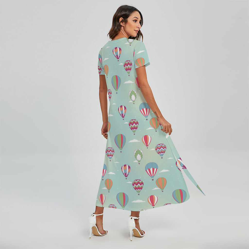 Hot Air Balloon Pattern Print Short Sleeve Maxi Dress