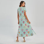 Hot Air Balloon Pattern Print Short Sleeve Maxi Dress