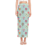 Hot Air Balloon Pattern Print Side Slit Maxi Skirt