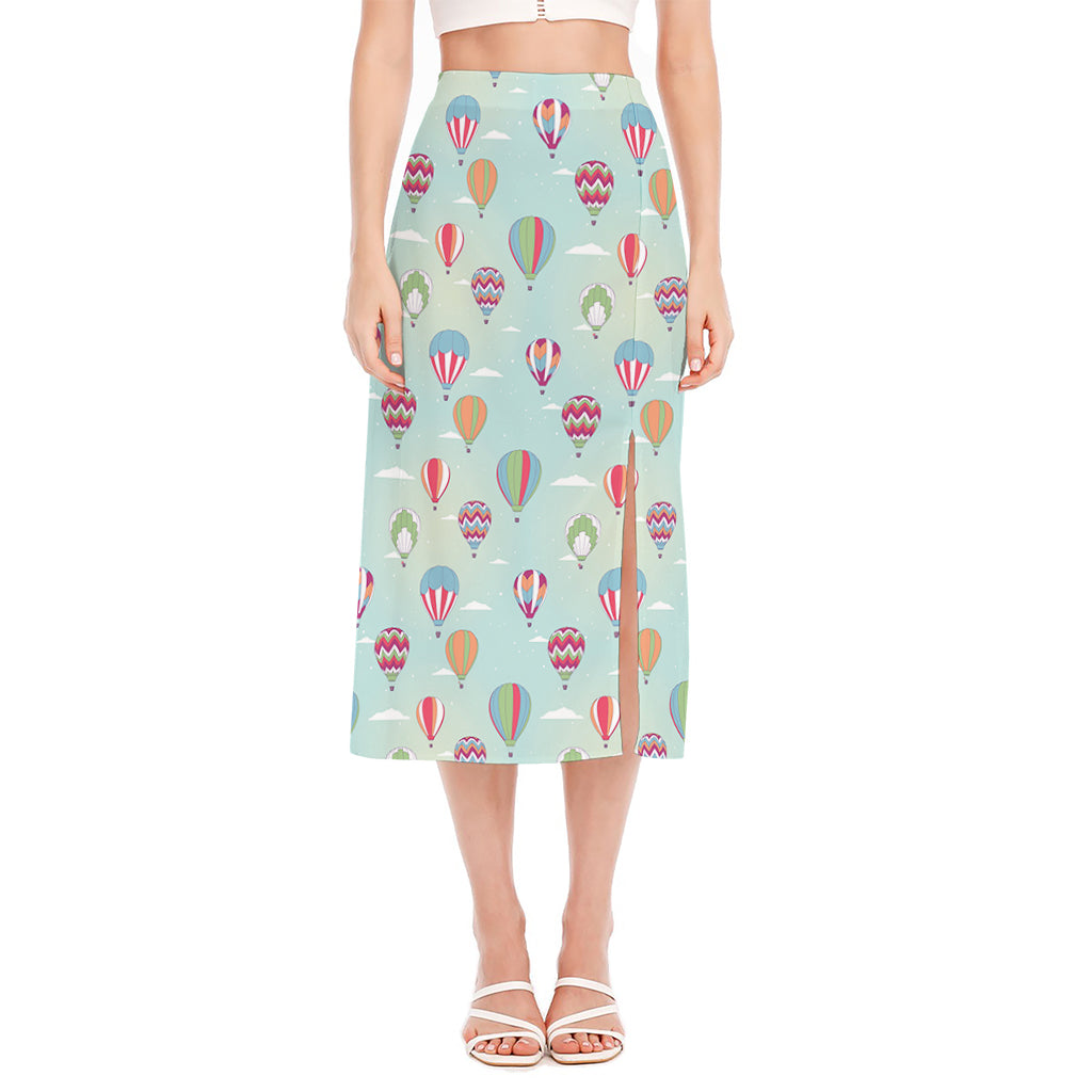 Hot Air Balloon Pattern Print Side Slit Midi Skirt