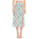 Hot Air Balloon Pattern Print Side Slit Midi Skirt