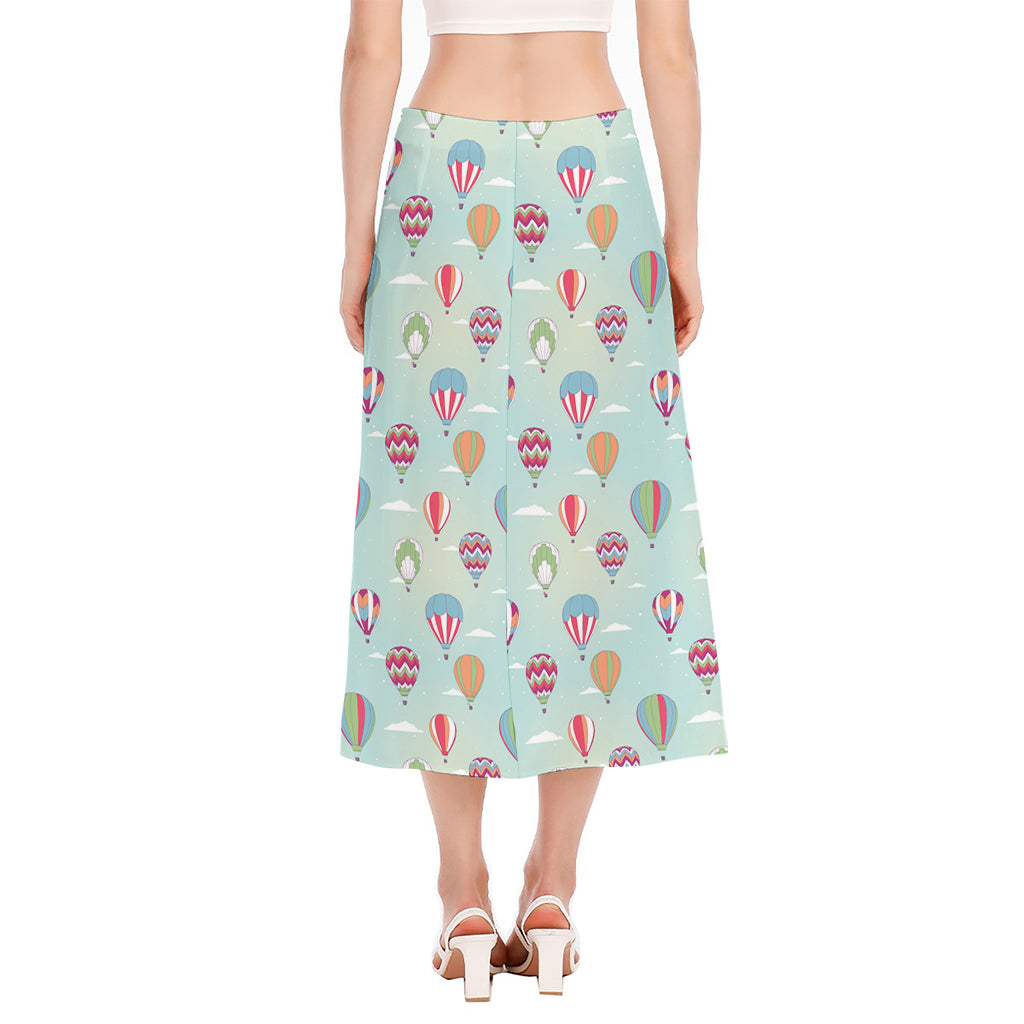 Hot Air Balloon Pattern Print Side Slit Midi Skirt